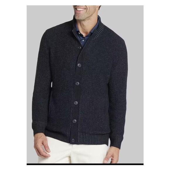 Jos. A. Bank Tailored Fit Elbow Patch Button Front Ribbed Cardigan Black Size XL - Picture 1 of 11